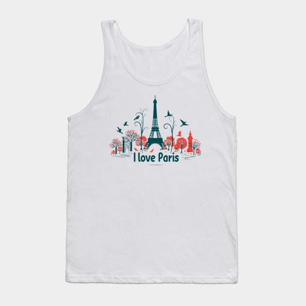 I love Paris: eiffel tower silhouette with trees and birds Tank Top by MK3